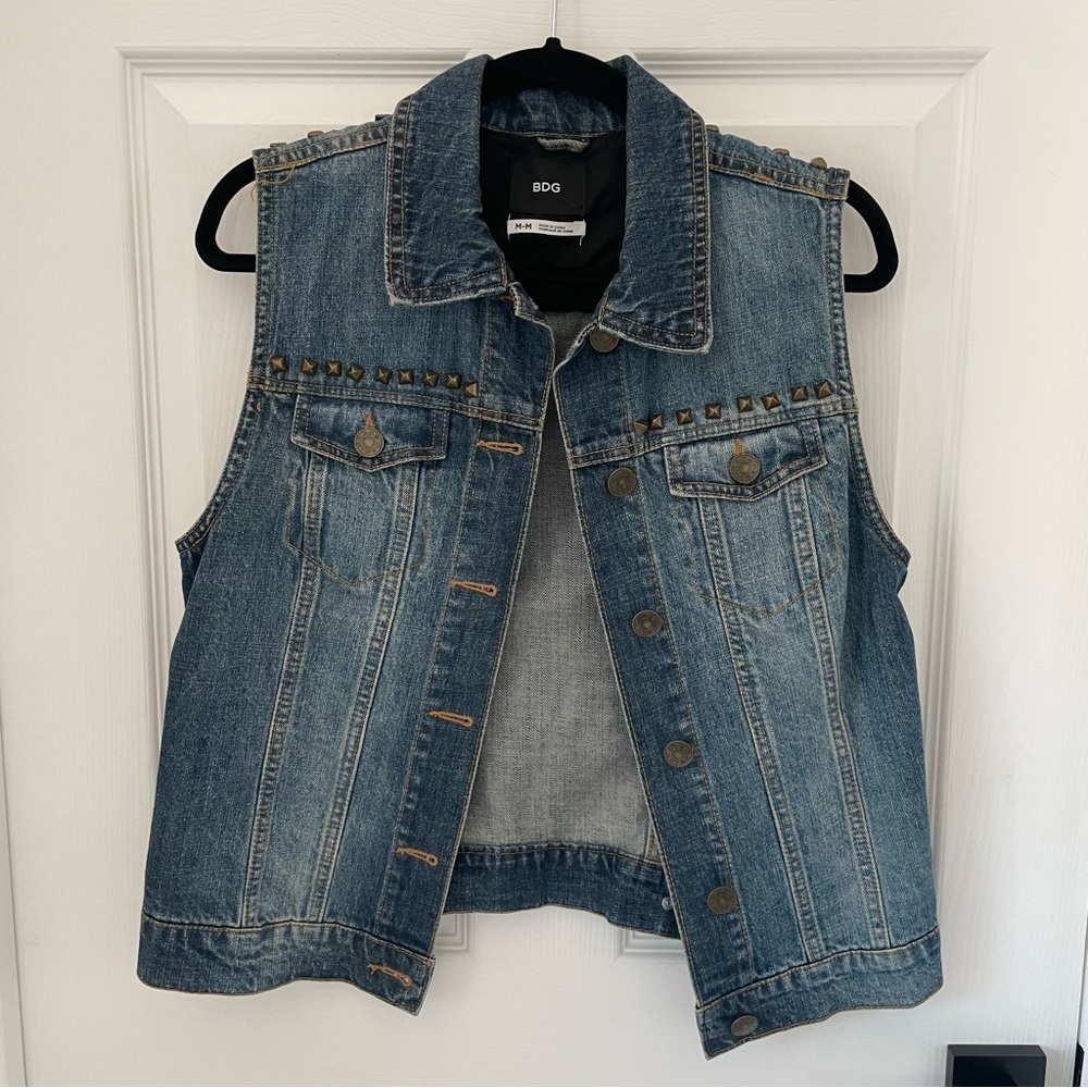 BDG Denim Jean Studded Vest Button Down